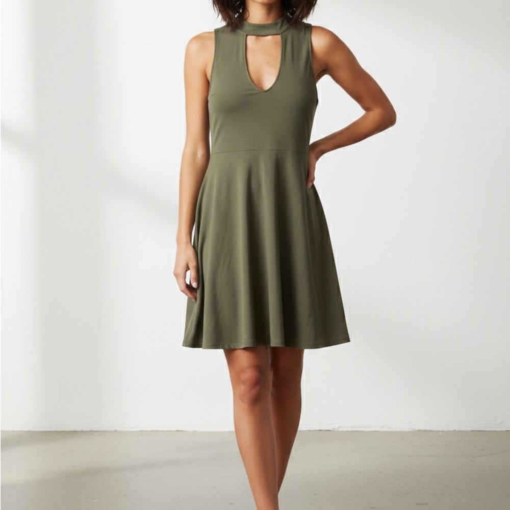 Express Olive Green Keyhole Mini Dress